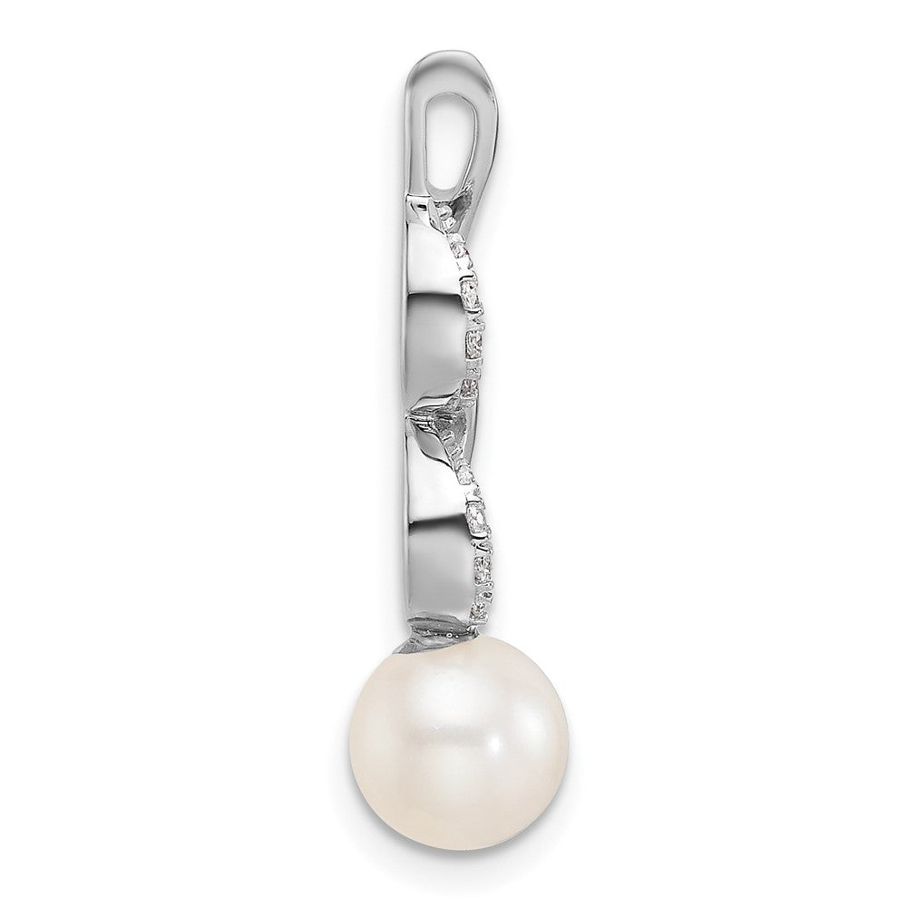 14K White Gold Polished Diamond and Pearl Chain Slide