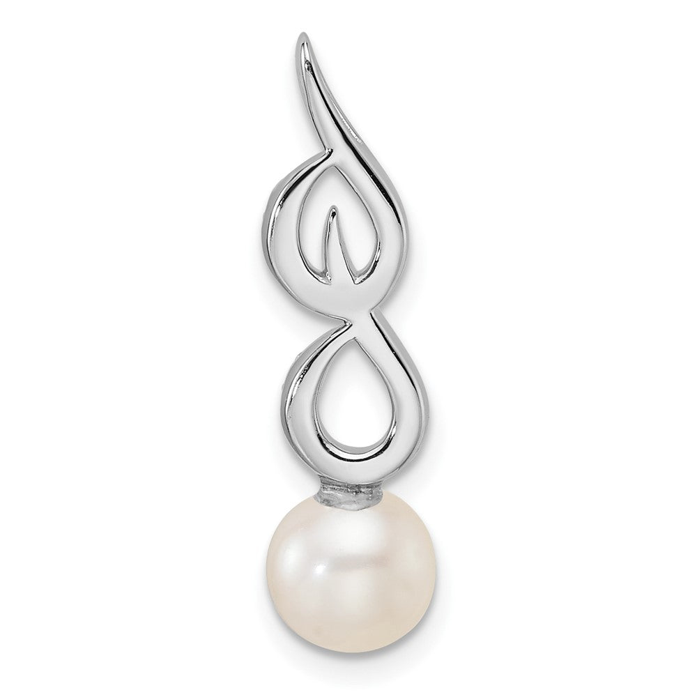 14K White Gold Polished Diamond and Pearl Chain Slide