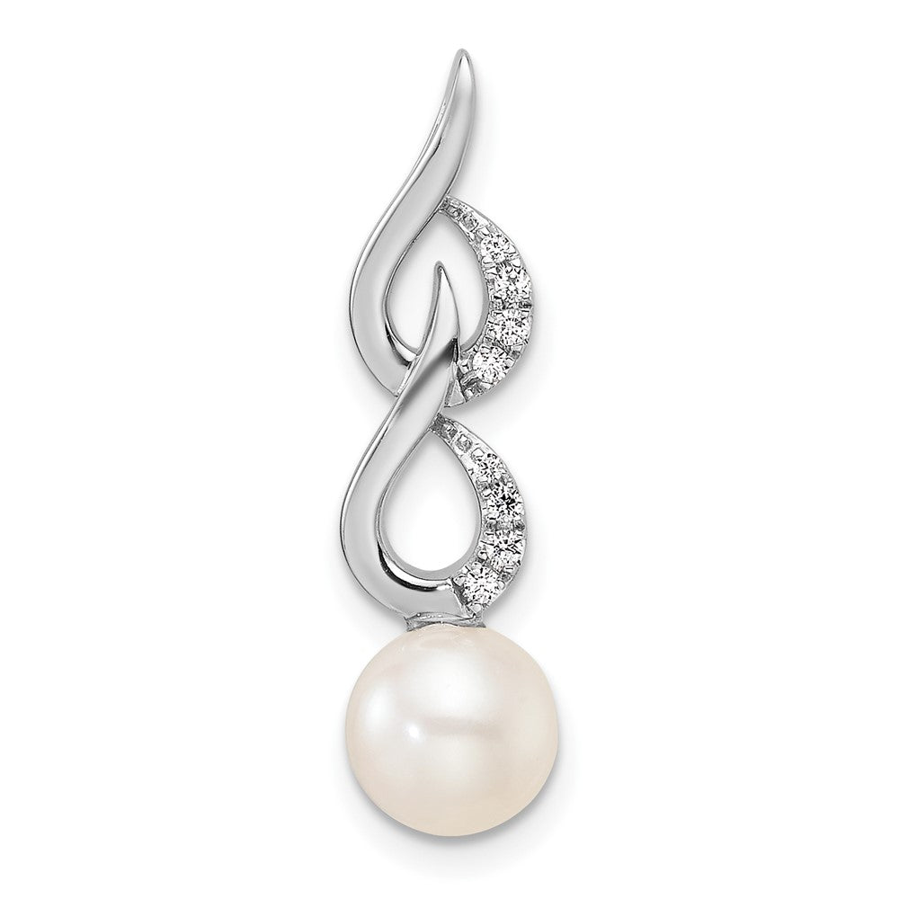 14K White Gold Polished Diamond and Pearl Chain Slide