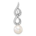 14K White Gold Polished Diamond and Pearl Chain Slide
