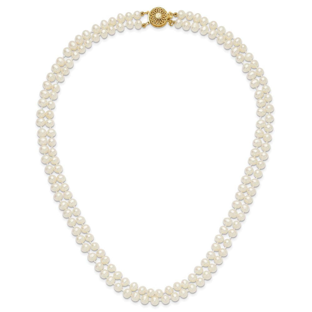 14k 5-6mm White Near Round FW Cultured Pearl 2-strand Bracelet