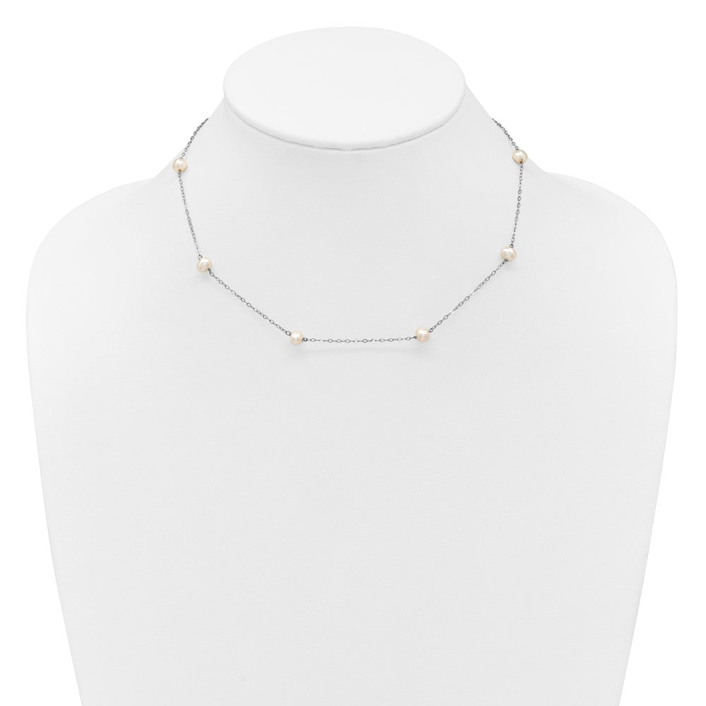 14K WG 4-5mm White Near Round FW Cultured Pearl 8-station Necklace