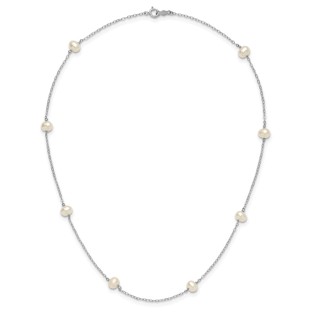 14K WG 4-5mm White Near Round FW Cultured Pearl 8-station Necklace
