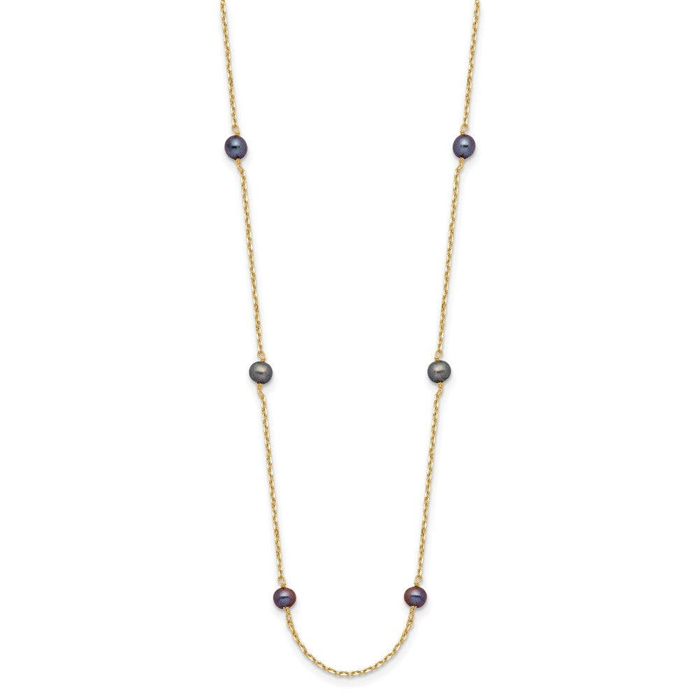 14K 5-6mm Black Near Round Freshwater Cultured Pearl 9-station Necklace