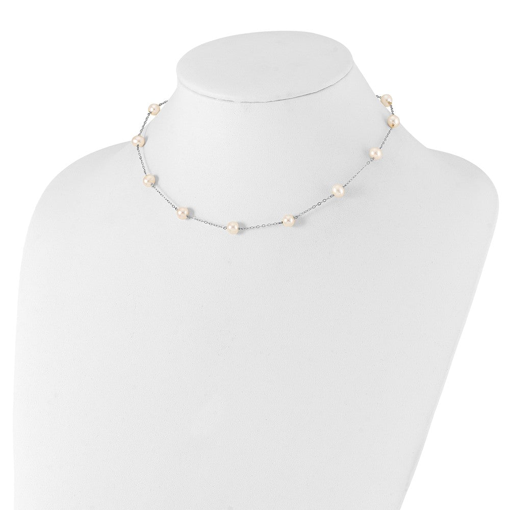 14K WG 5.5-6.5mm White Near Round FWC Pearl 12-station Necklace