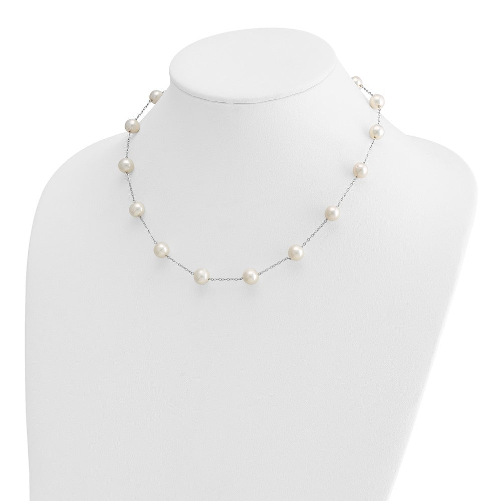 14K White Gold 8-9mm White Freshwater Cultured Pearl 14-station Necklace