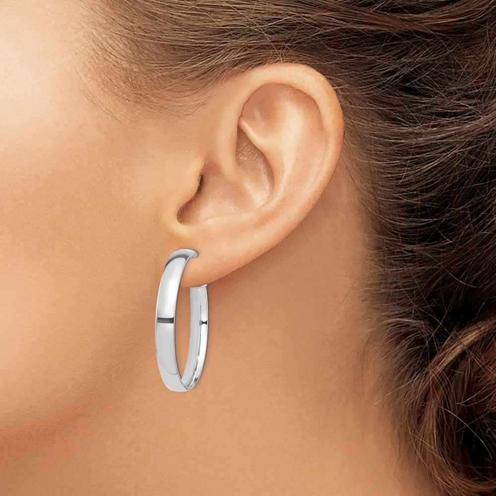 14k White Gold High Polished 5mm Omega Back Hoop Earrings
