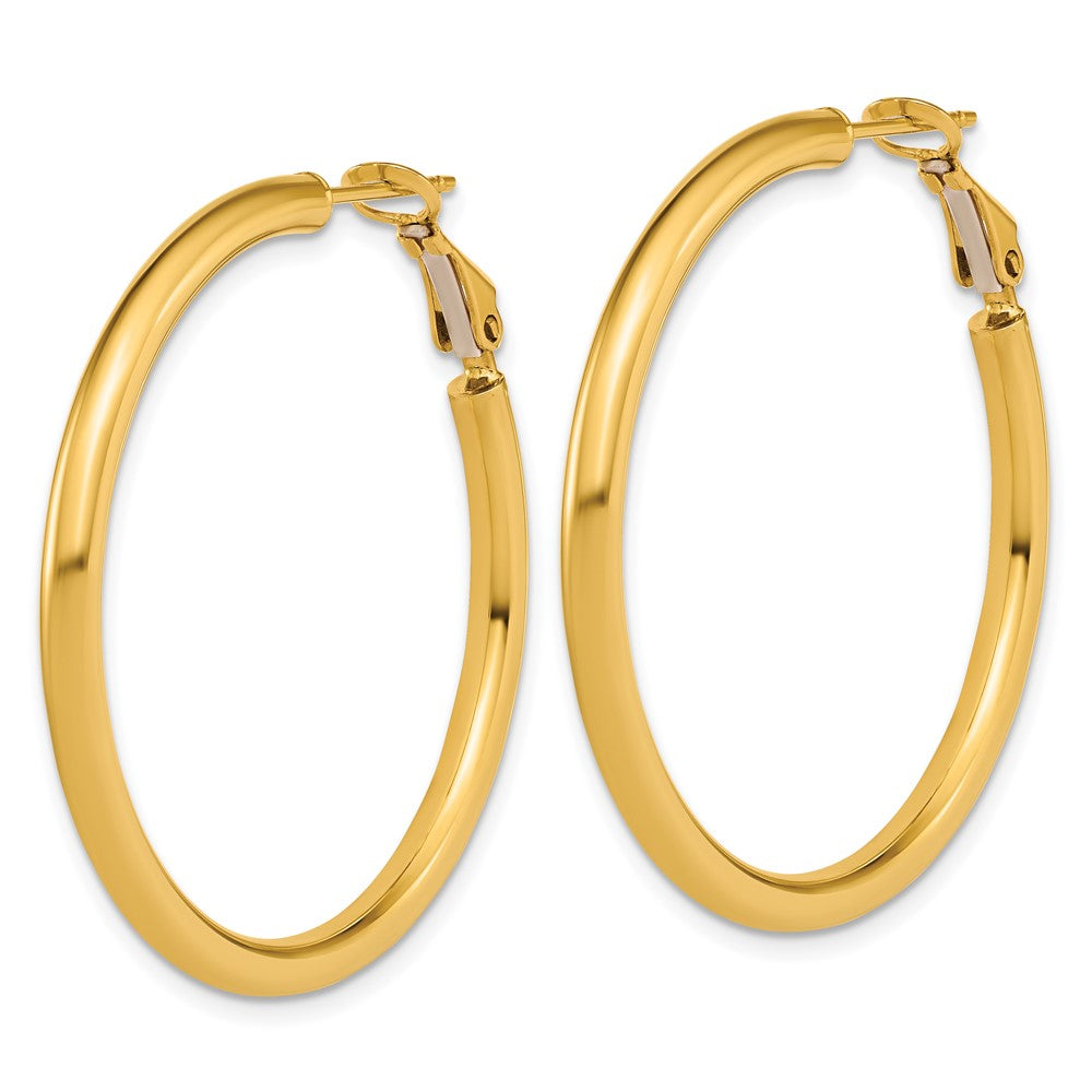 14k 3x40mm Polished Round Omega Back Hoop Earrings