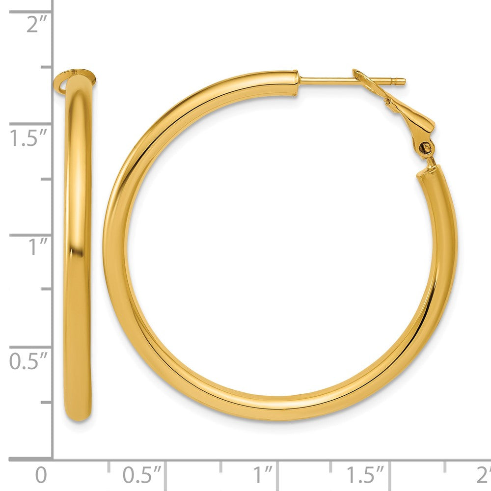 14k 3x40mm Polished Round Omega Back Hoop Earrings