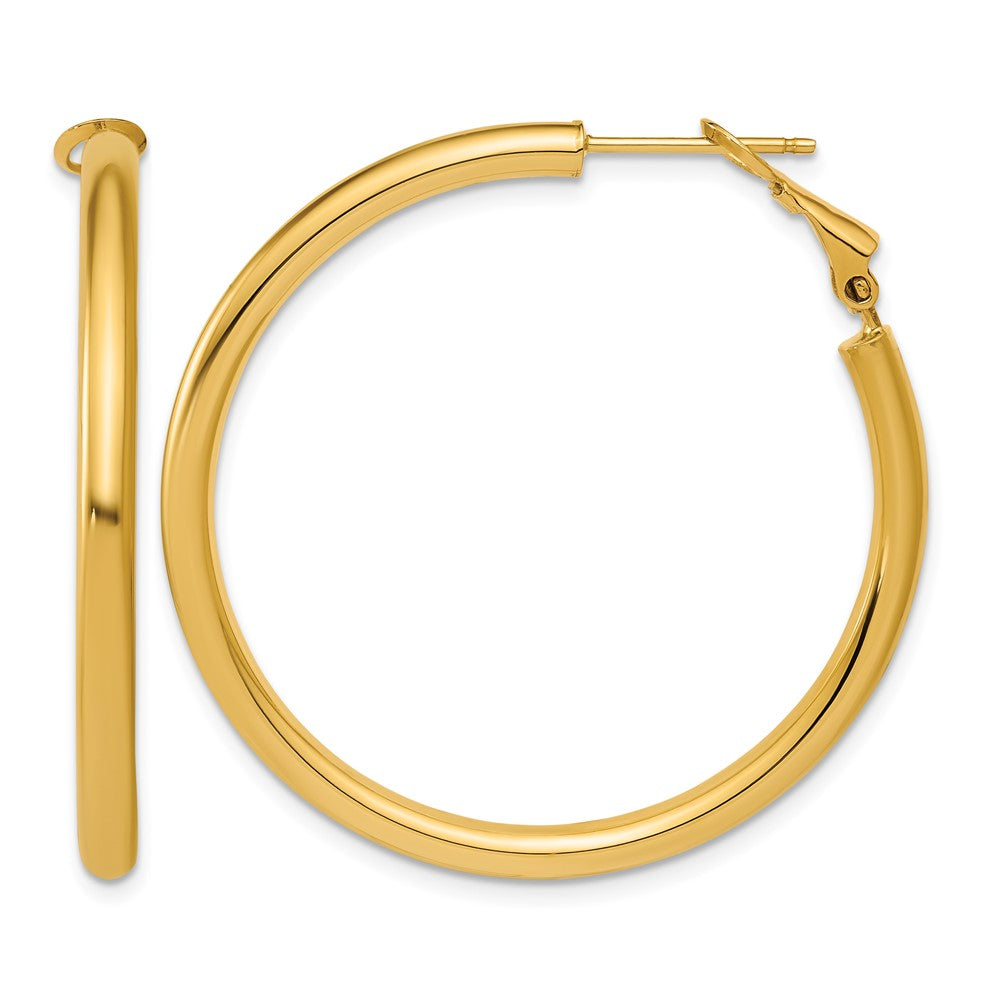 14k 3x40mm Polished Round Omega Back Hoop Earrings