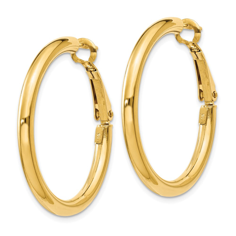 14k 3x32mm Polished Round Omega Back Hoop Earrings