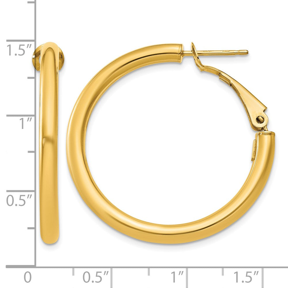 14k 3x32mm Polished Round Omega Back Hoop Earrings