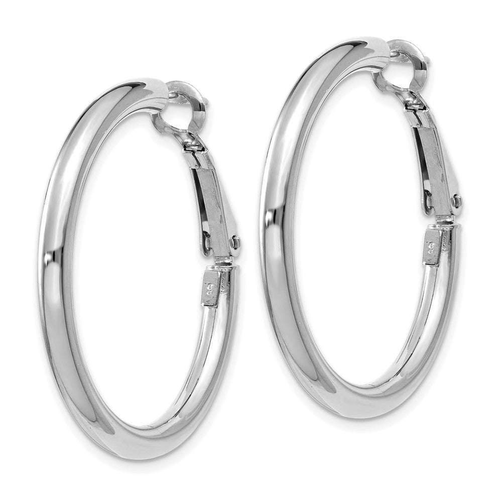 14k White Gold 3x32mm Polished Round Omega Back Hoop Earrings