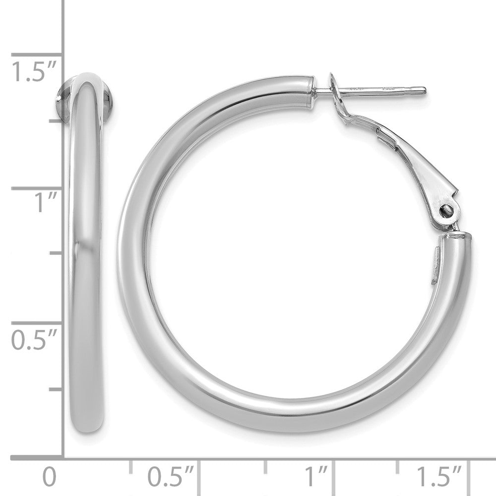 14k White Gold 3x32mm Polished Round Omega Back Hoop Earrings