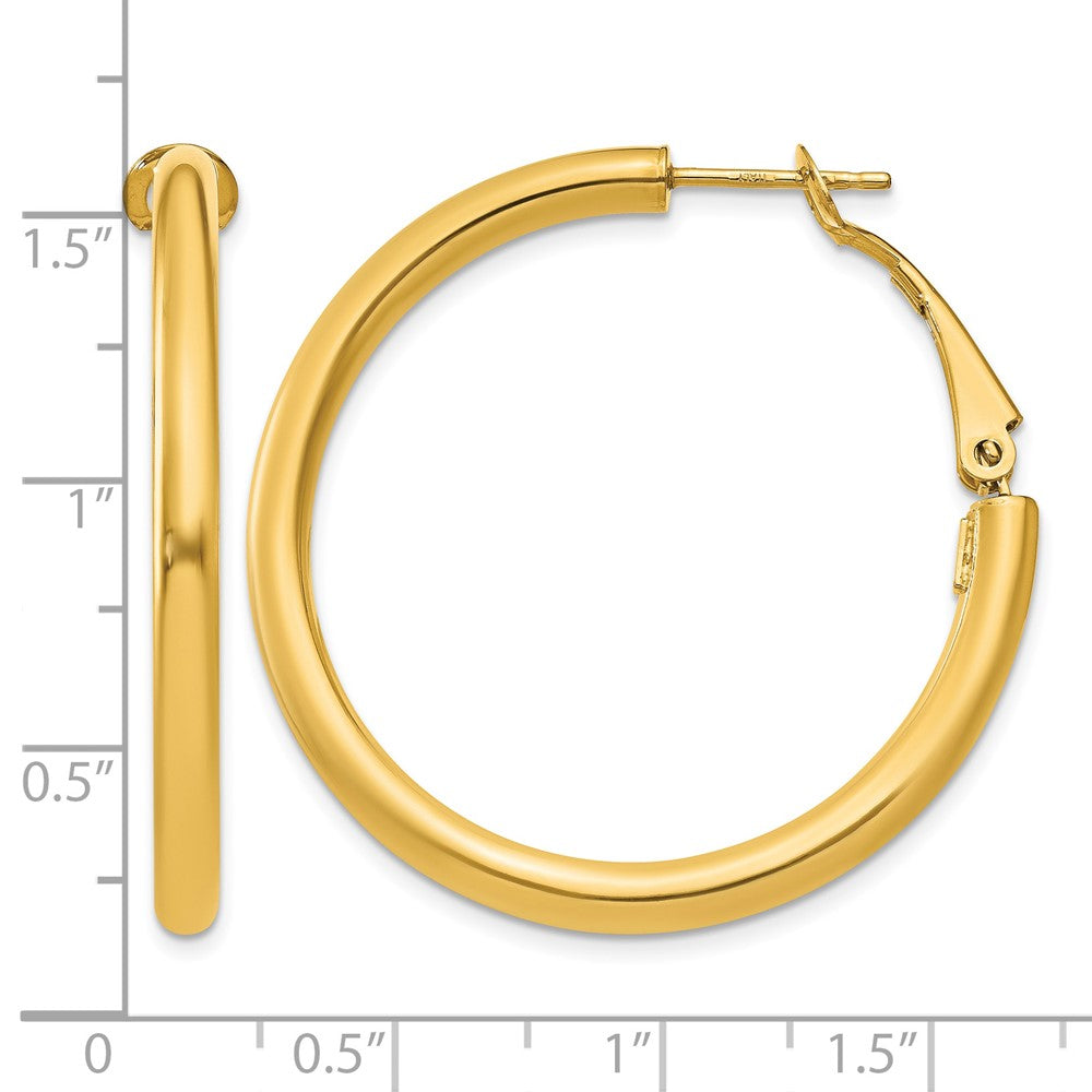 14k 3x36mm Polished Round Omega Back Hoop Earrings