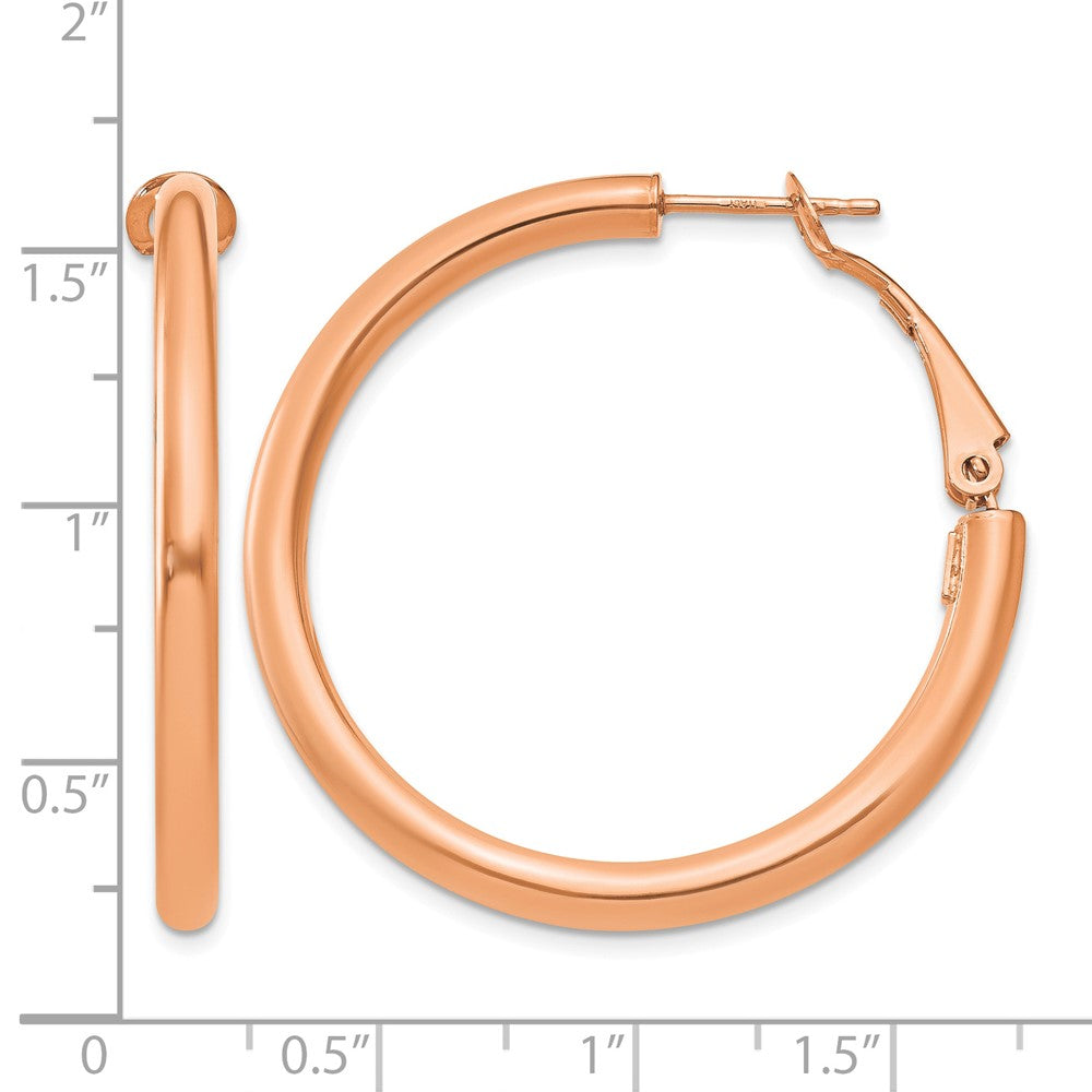 14k Rose Gold 3x36mm Polished Round Omega Back Hoop Earrings
