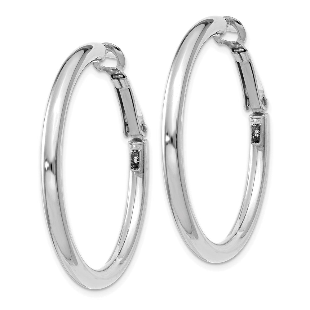 14k White Gold 3x36mm Polished Round Omega Back Hoop Earrings
