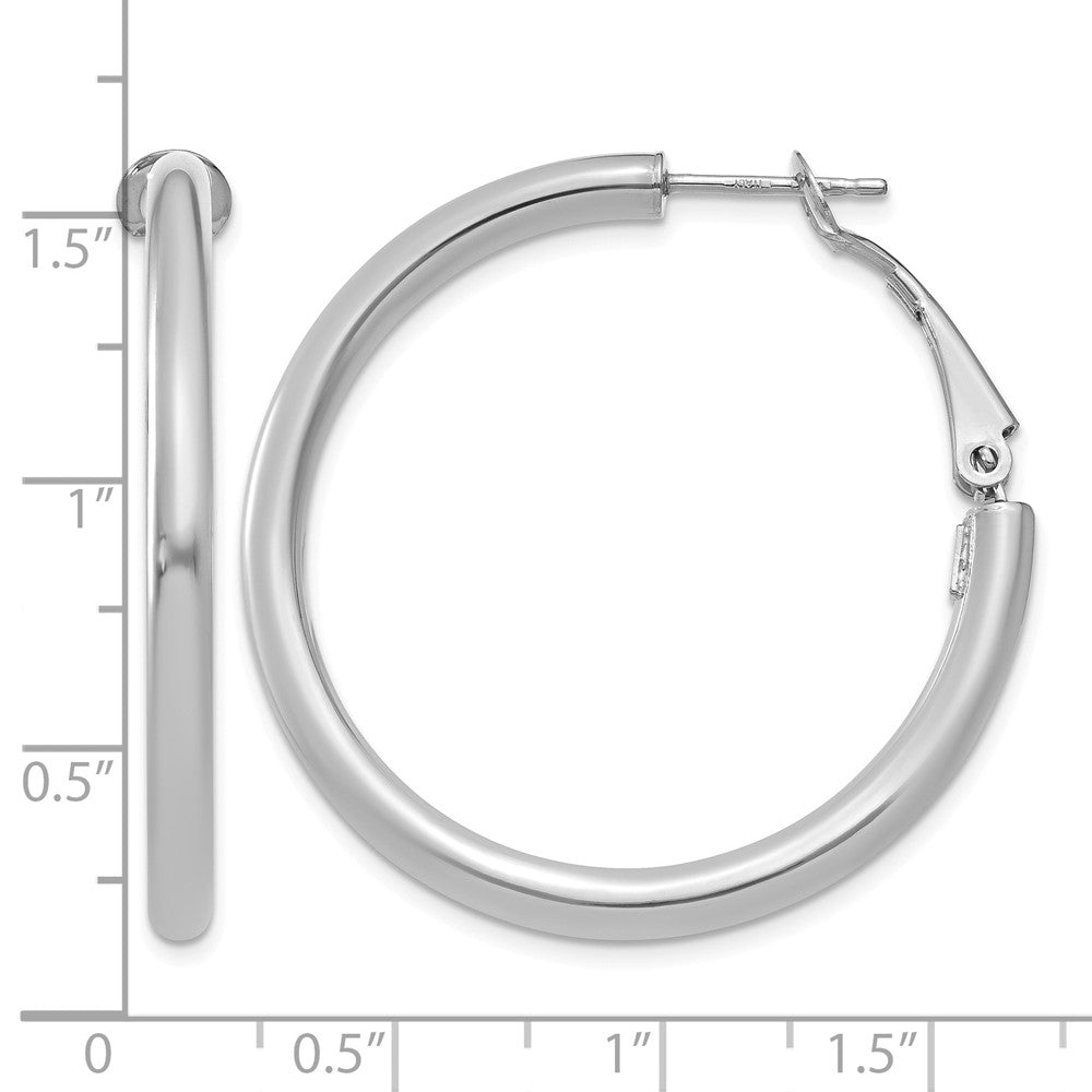 14k White Gold 3x36mm Polished Round Omega Back Hoop Earrings