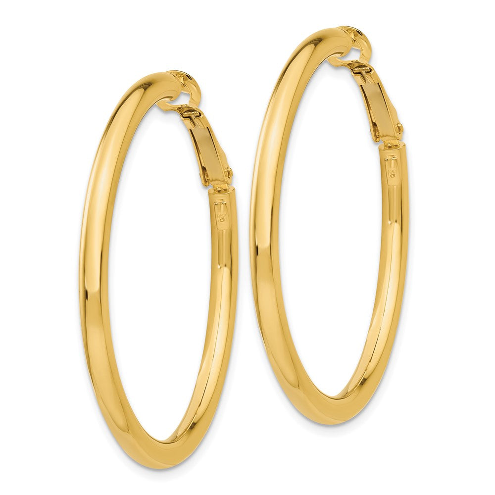 14k 3x41mm Polished Round Omega Back Hoop Earrings