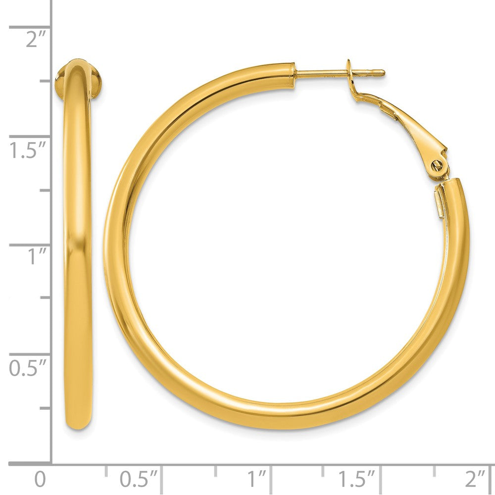 14k 3x41mm Polished Round Omega Back Hoop Earrings