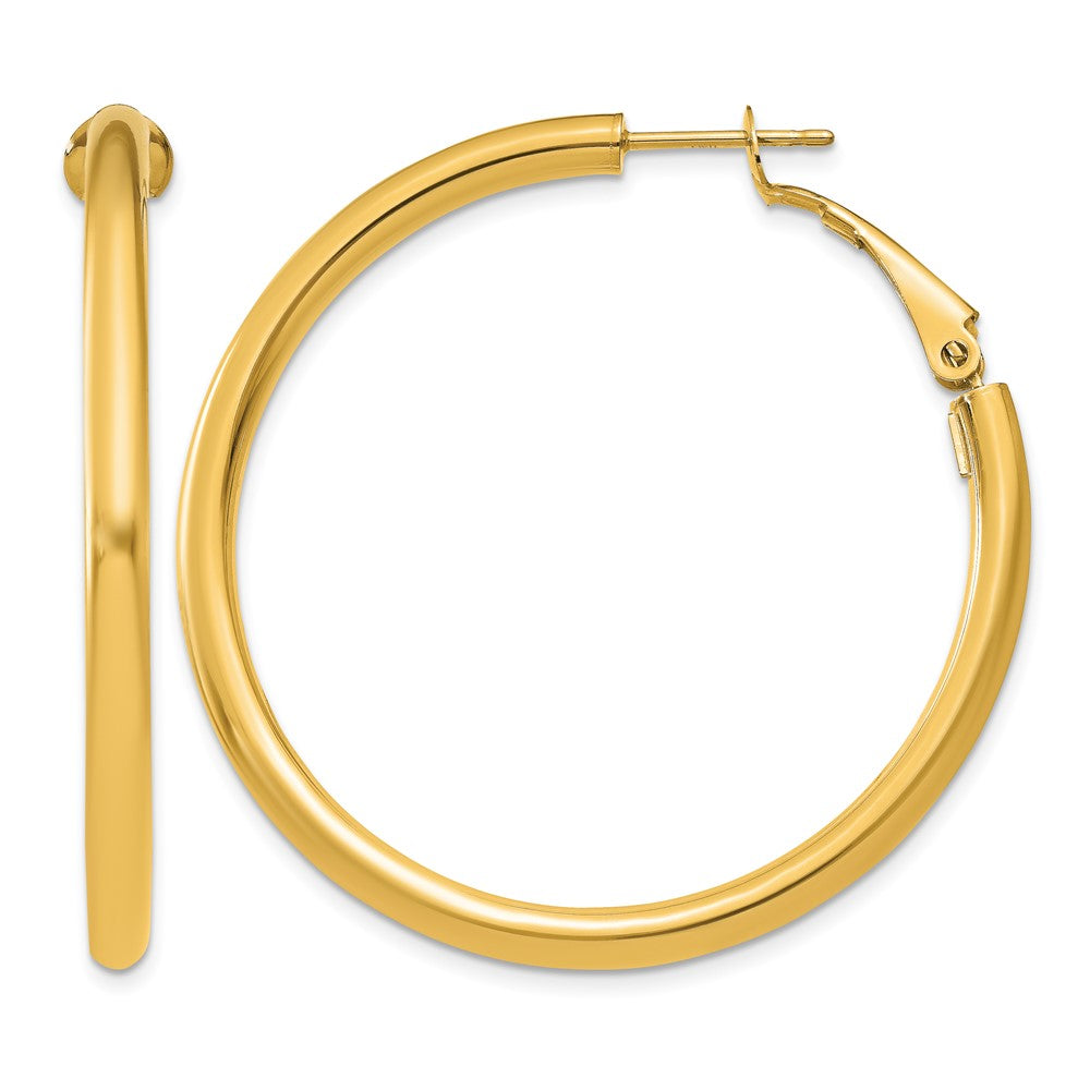 14k 3x41mm Polished Round Omega Back Hoop Earrings