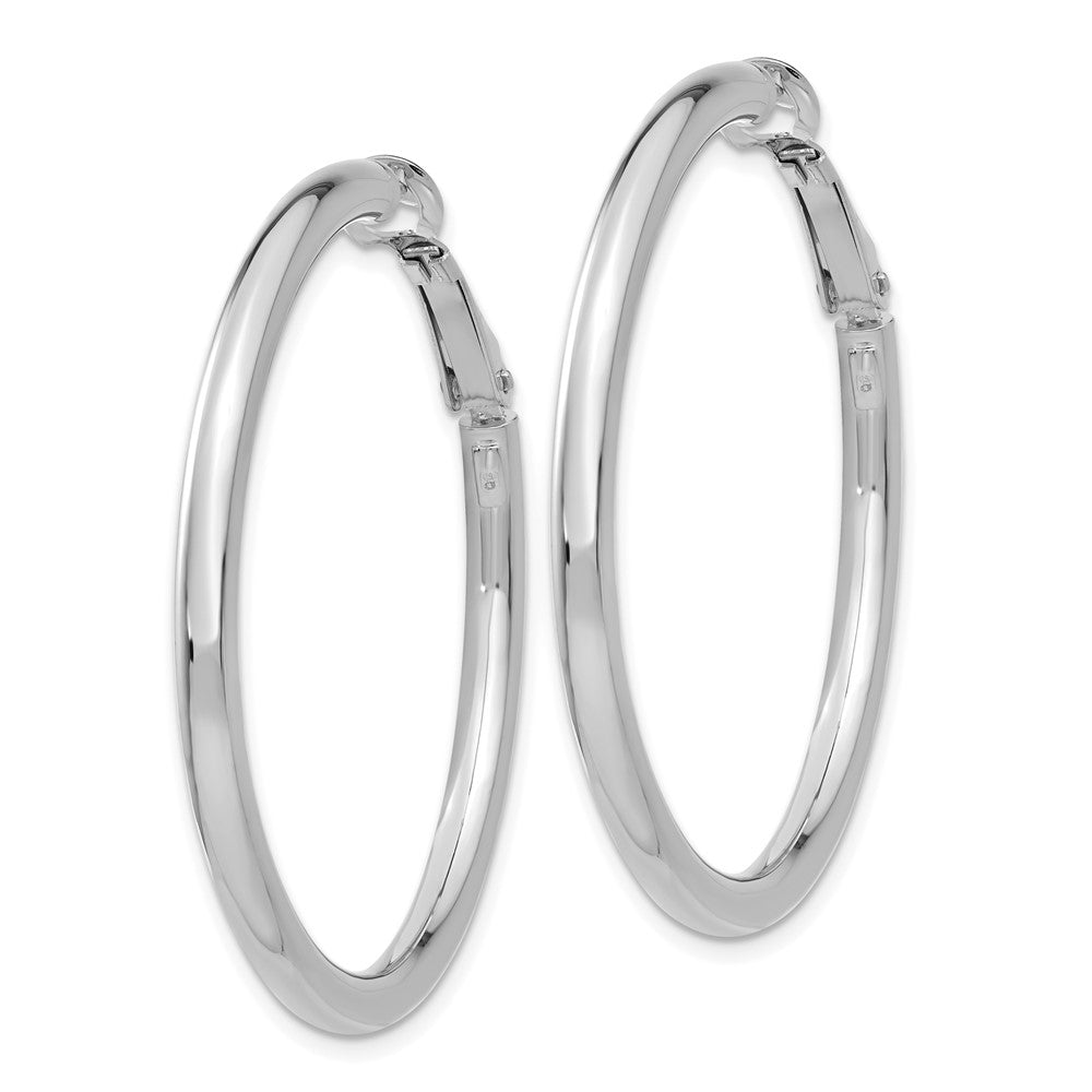 14k White Gold 3x41mm Polished Round Omega Back Hoop Earrings