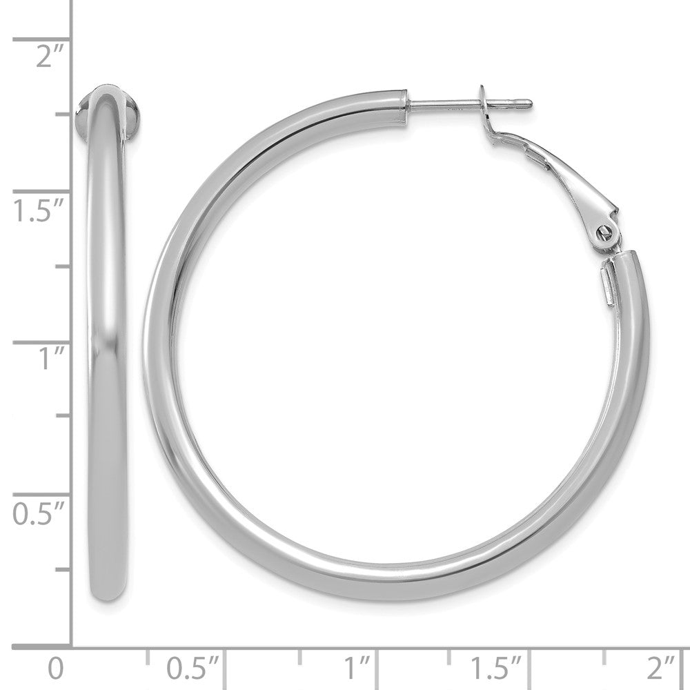 14k White Gold 3x41mm Polished Round Omega Back Hoop Earrings