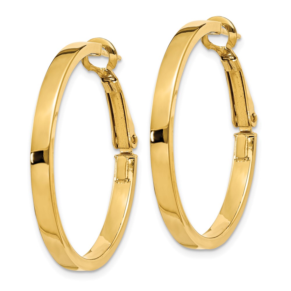 14k 3x30mm Polished Square Tube Round Hoop Earrings
