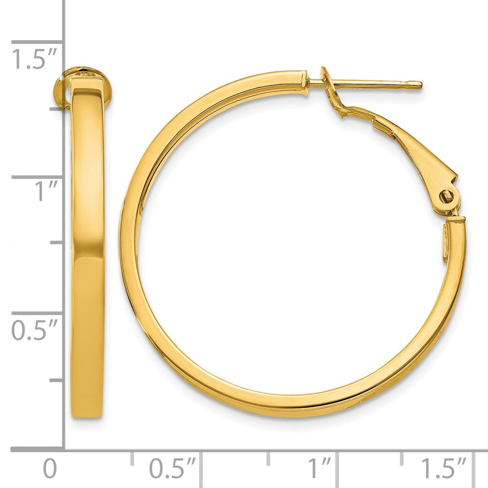 14k 3x30mm Polished Square Tube Round Hoop Earrings