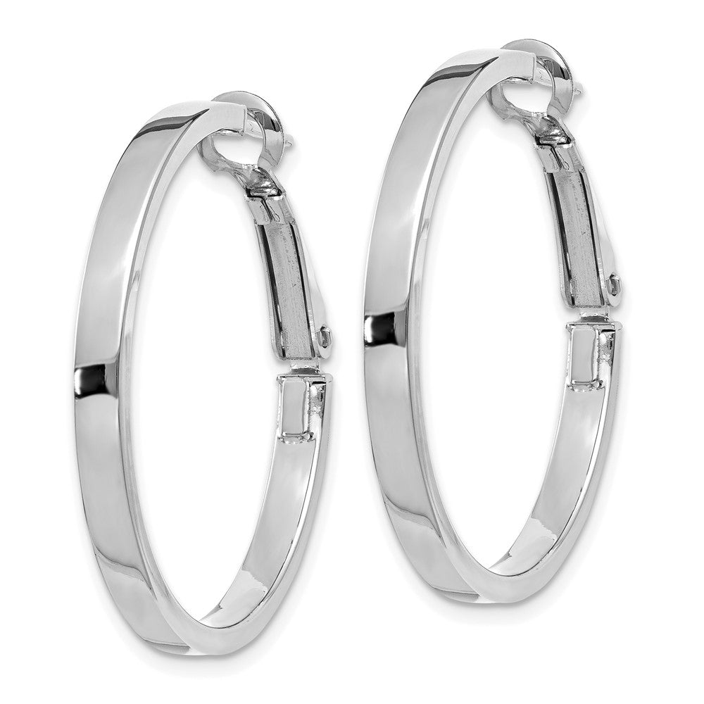 14k White Gold 3x30mm Polished Square Tube Round Hoop Earrings