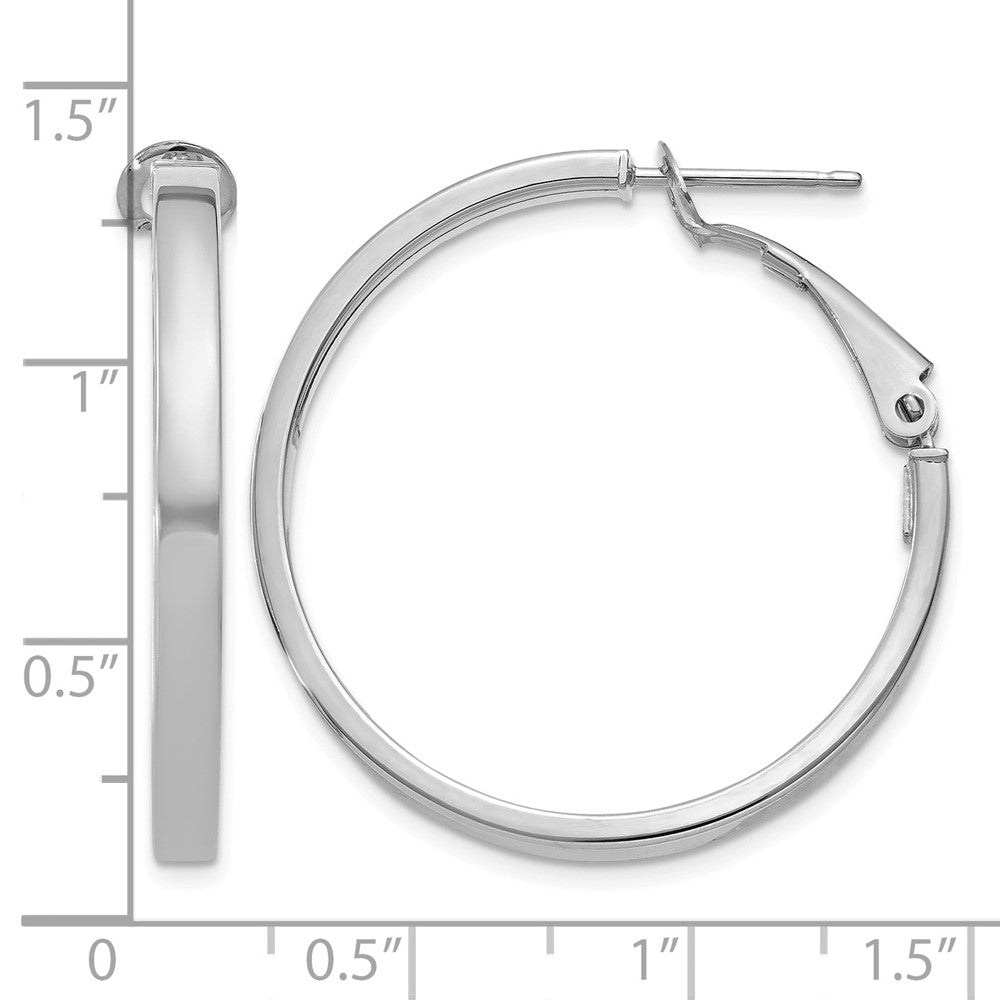 14k White Gold 3x30mm Polished Square Tube Round Hoop Earrings