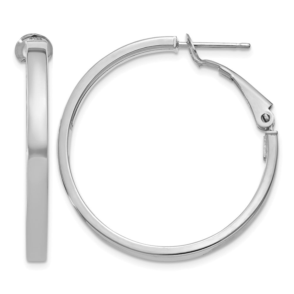 14k White Gold 3x30mm Polished Square Tube Round Hoop Earrings