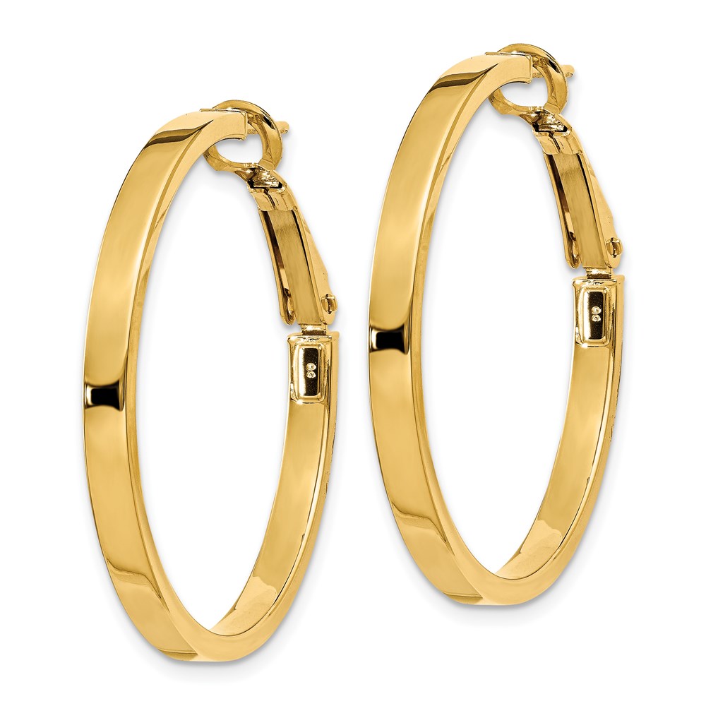 14k 3x35mm Polished Square Tube Round Hoop Earrings