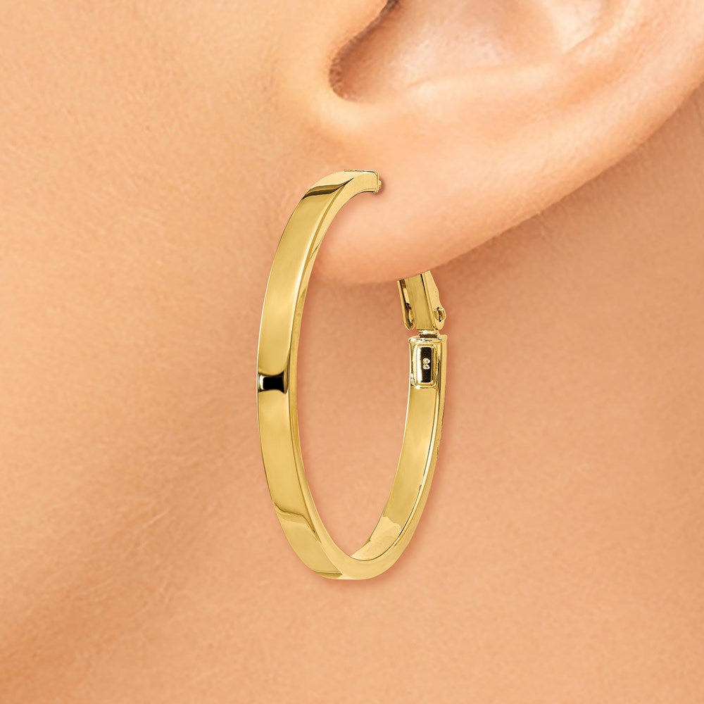 14k 3x35mm Polished Square Tube Round Hoop Earrings