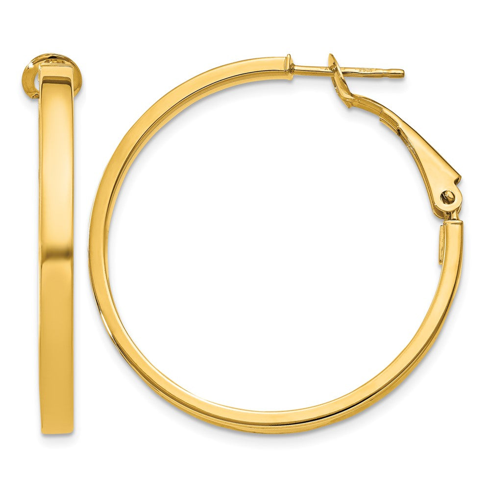 14k 3x35mm Polished Square Tube Round Hoop Earrings