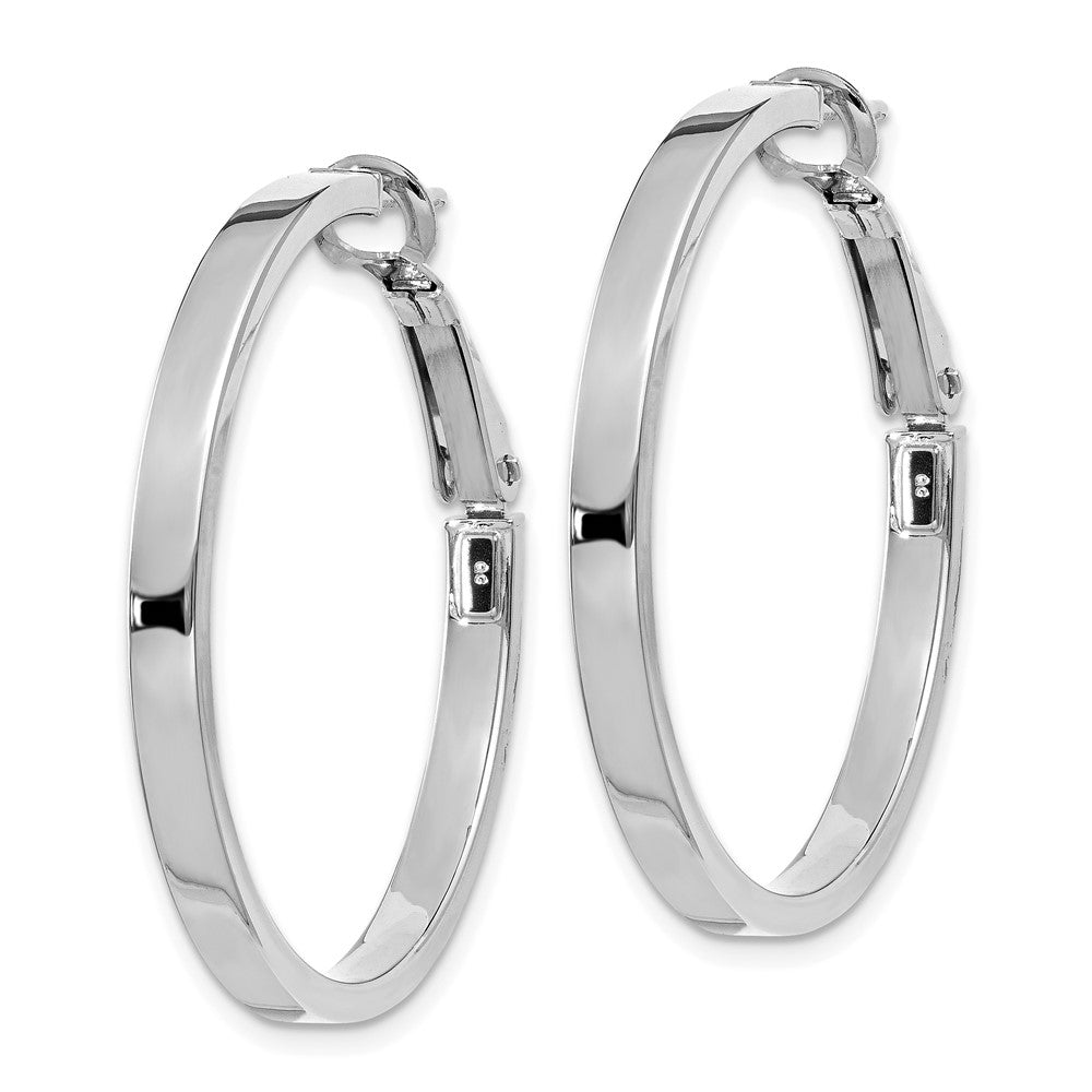 14k White Gold 3x35mm Polished Square Tube Round Hoop Earrings