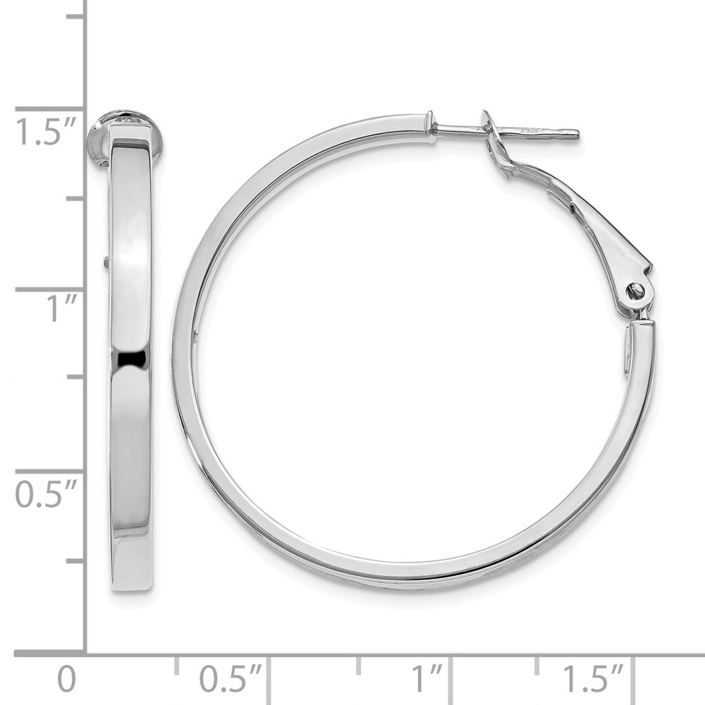 14k White Gold 3x35mm Polished Square Tube Round Hoop Earrings