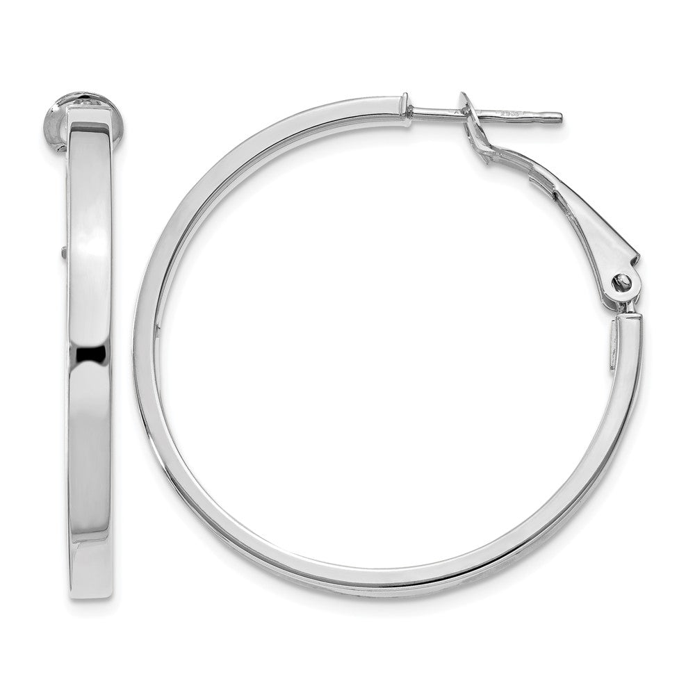 14k White Gold 3x35mm Polished Square Tube Round Hoop Earrings