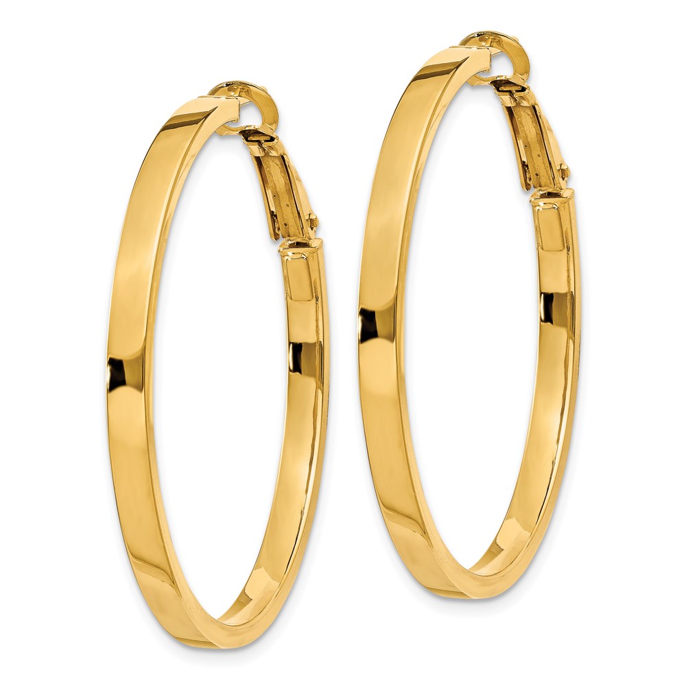 14k 3x40mm Polished Square Tube Round Hoop Earrings