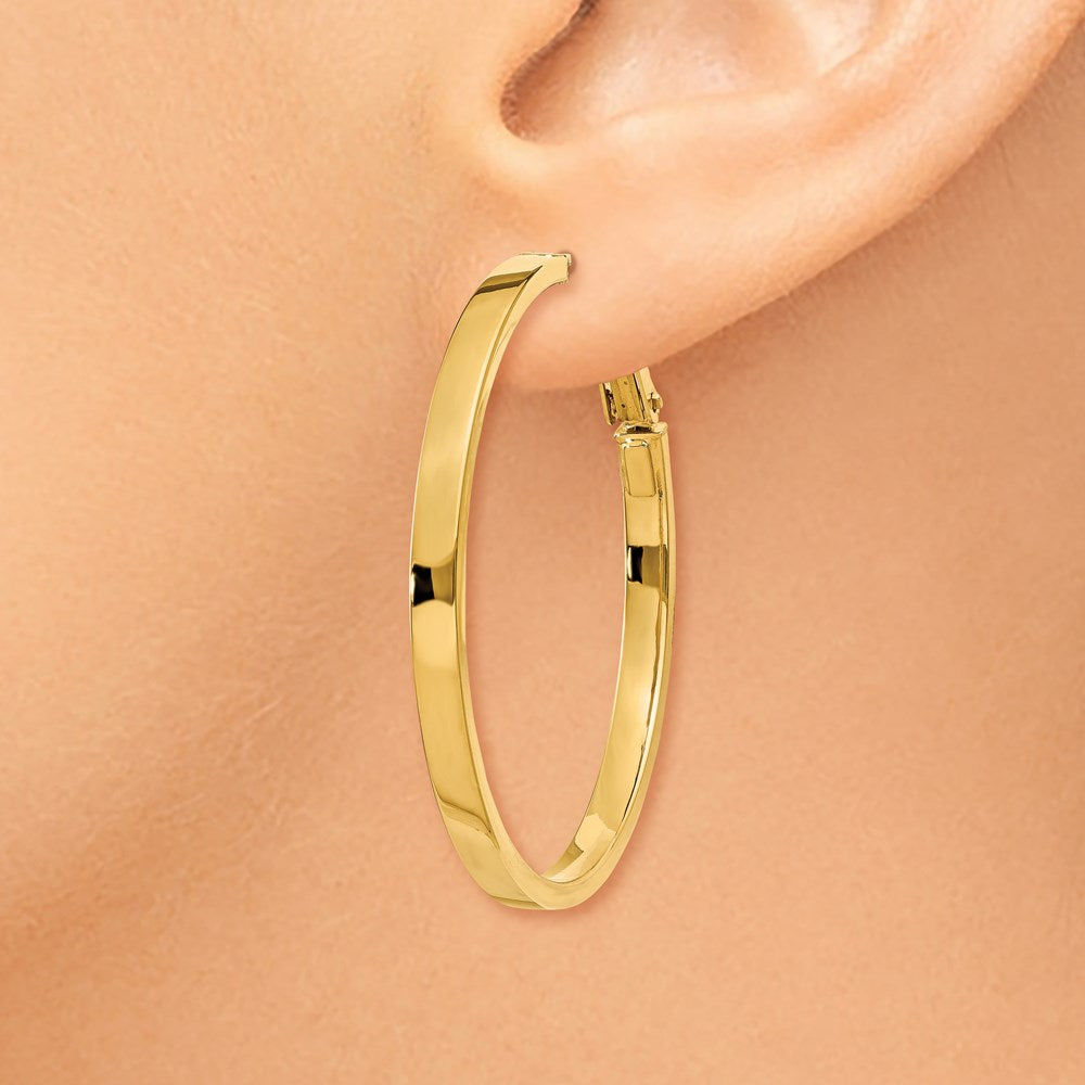 14k 3x40mm Polished Square Tube Round Hoop Earrings