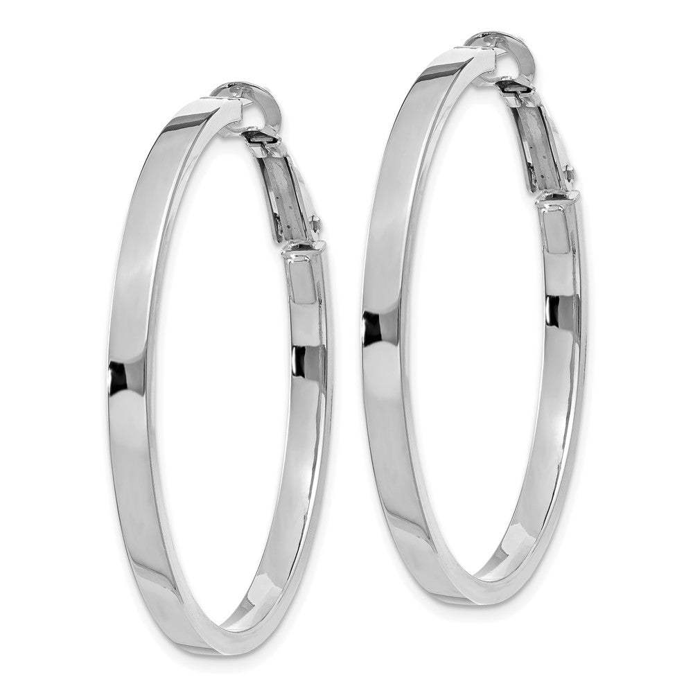 14k White Gold 3x40mm Polished Square Tube Round Hoop Earrings