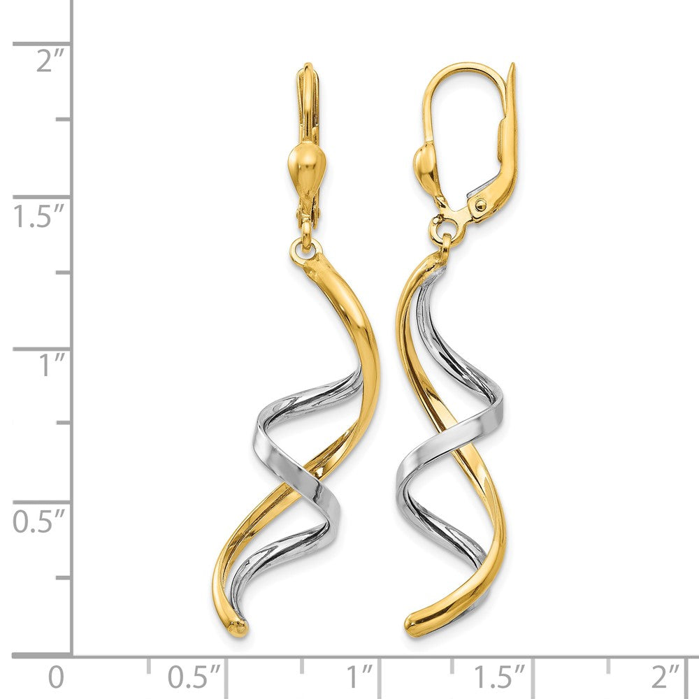 14K Two-tone Spiral Leverback Earrings
