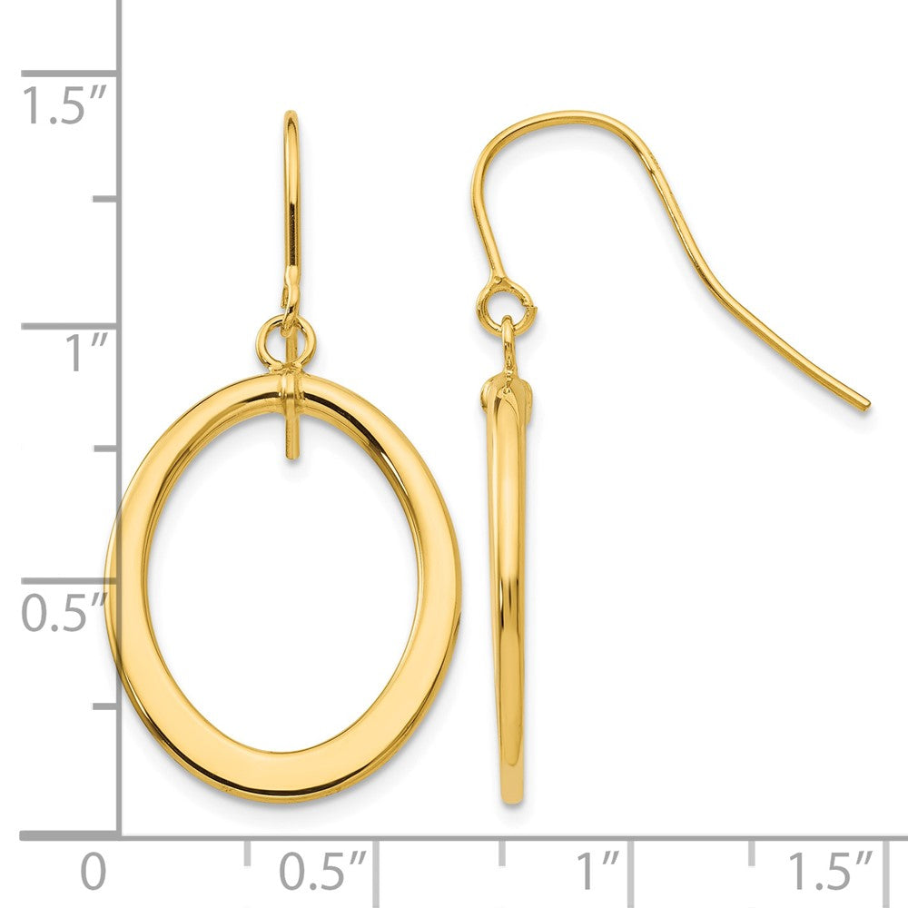 14k Polished Tapered Flat Oval Dangle Earrings