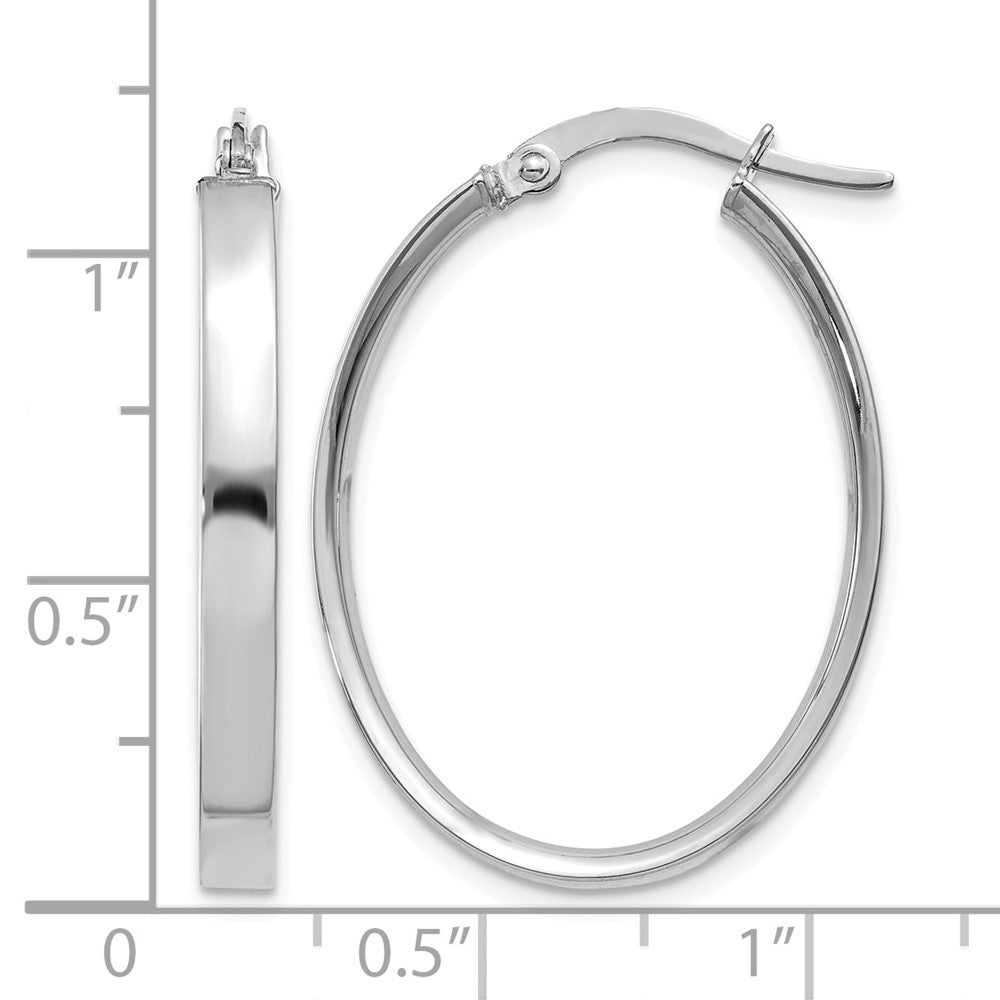 14K White Gold 3mm Oval Hoop Earrings