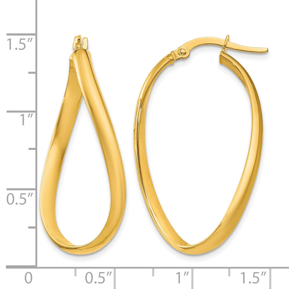 14k 3mm Twisted Oval Hoop Earrings