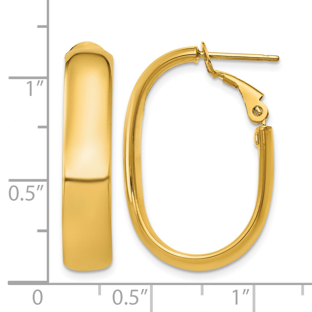 14k 5.75mm Oval Omega Back Hoop Earrings