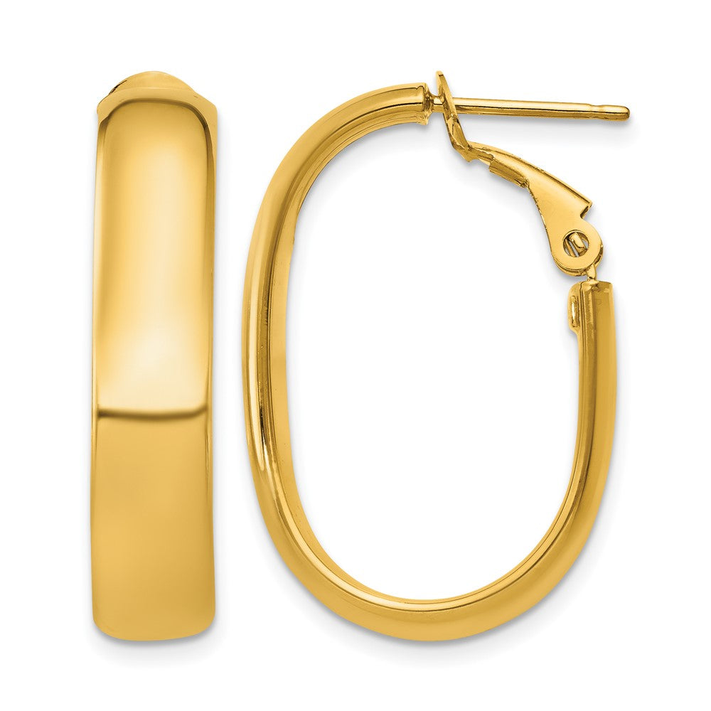 14k 5.75mm Oval Omega Back Hoop Earrings