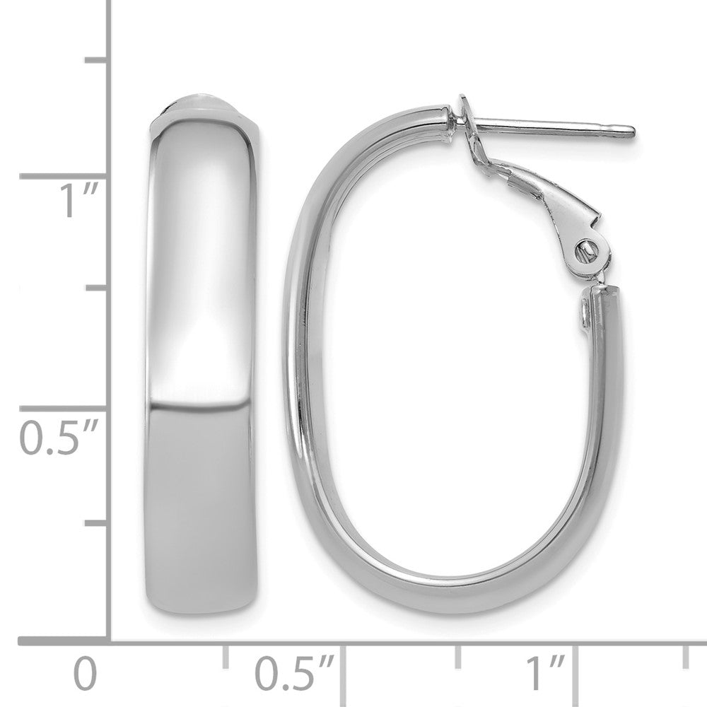 14k 5.75mm White Gold Oval Omega Back Hoop Earrings