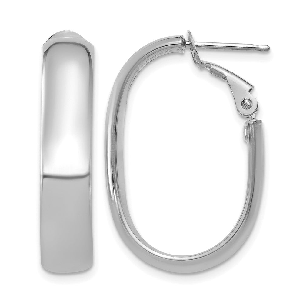 14k 5.75mm White Gold Oval Omega Back Hoop Earrings