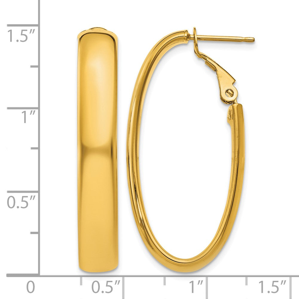 14k 5.75mm Oval Omega Back Hoop Earrings